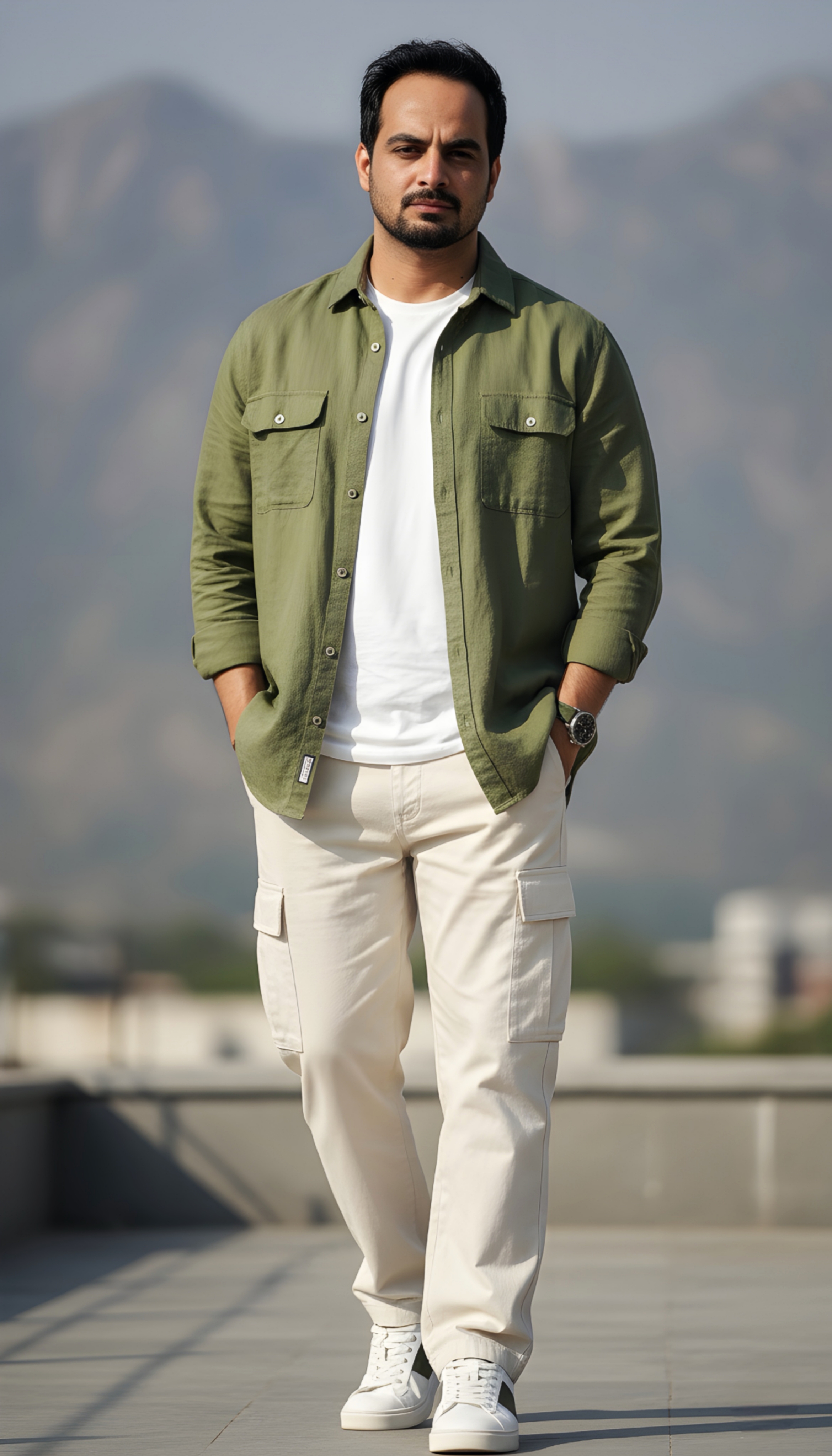 Oversized Olive Green Linen Shirt