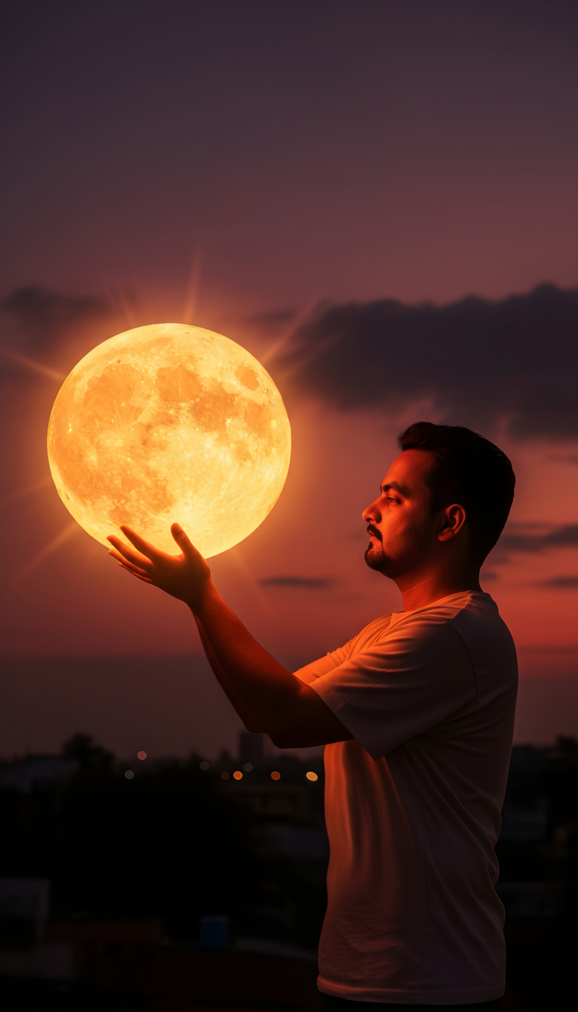 Glowing full moon with both hands
