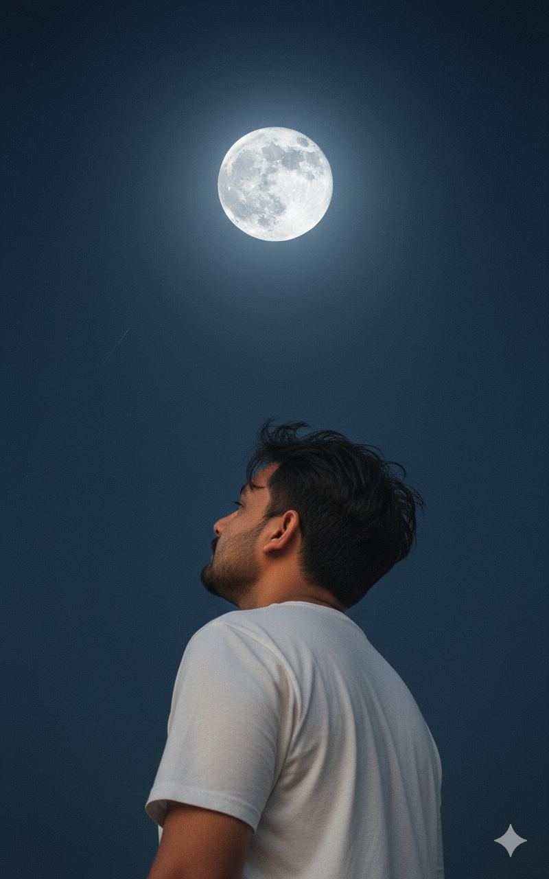Portrait of a young man looking at moon