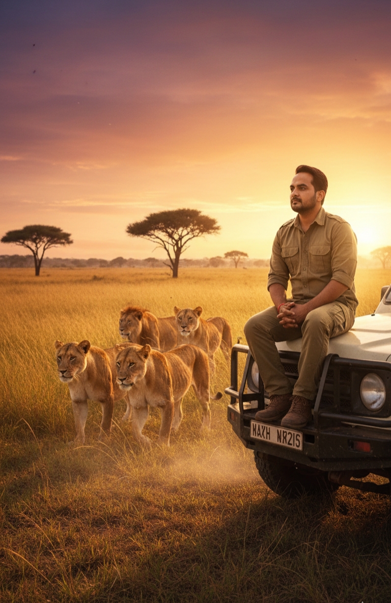 Cinematic shot of a young man in forest
